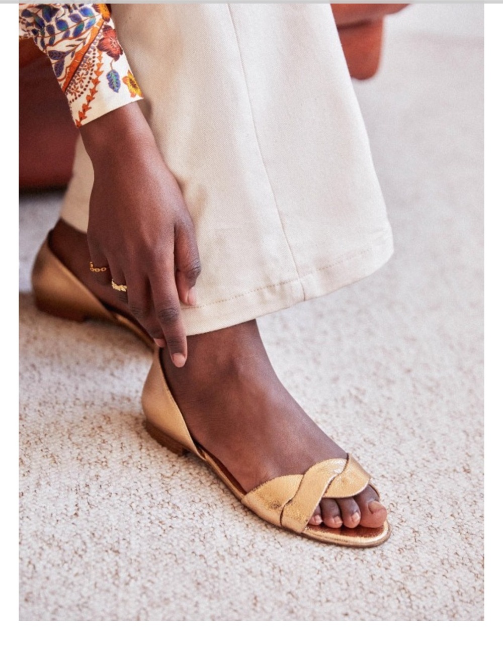 Sezane Metallic Gold Twisted-Strap Flat Sandals